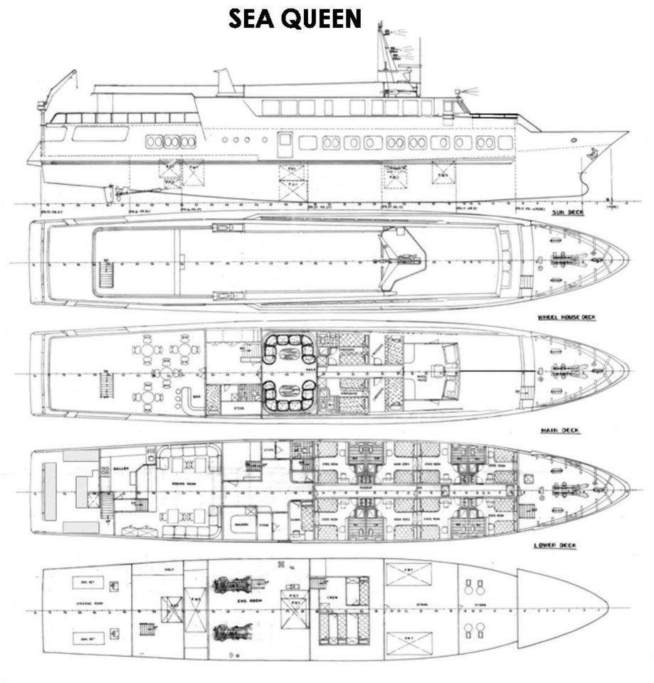Das technische Layout von Sea Queen I - Stahl geschält Yacht